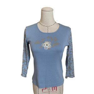 Closet clean out! Vintage Y2k Mexx Light Blue Tee T-Shirt with Mesh Sleeves XS